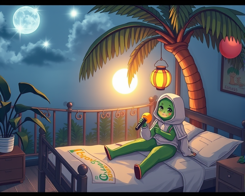 anime, palm tree, bed, cucumber, lantern, volleyball, costume, microphone, noodle